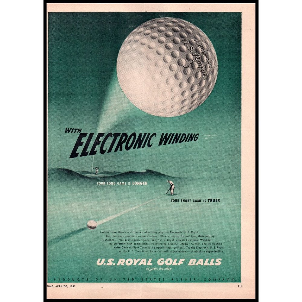 1951 US Royal Golf Balls Vintage Print Ad Golfing Course Driving Wall Art Photo